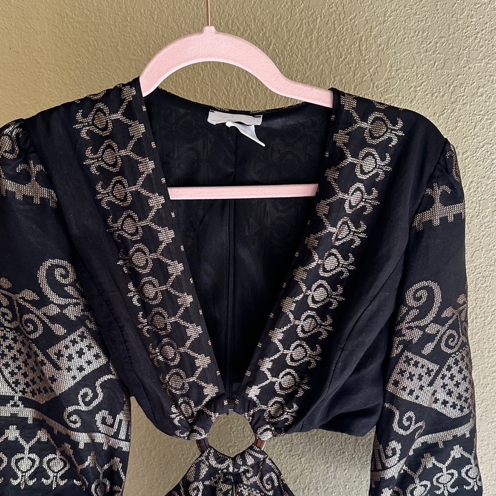 Lace the Label Black and Gold Lamè Patterned Long Sleeve Mini Dress - Picture 2 of 7